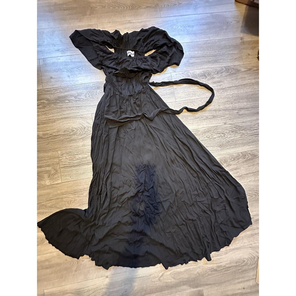 Meghan Los Angeles Dress Womens Medium Black Maxi Off The Shoulder Smocked Rayon